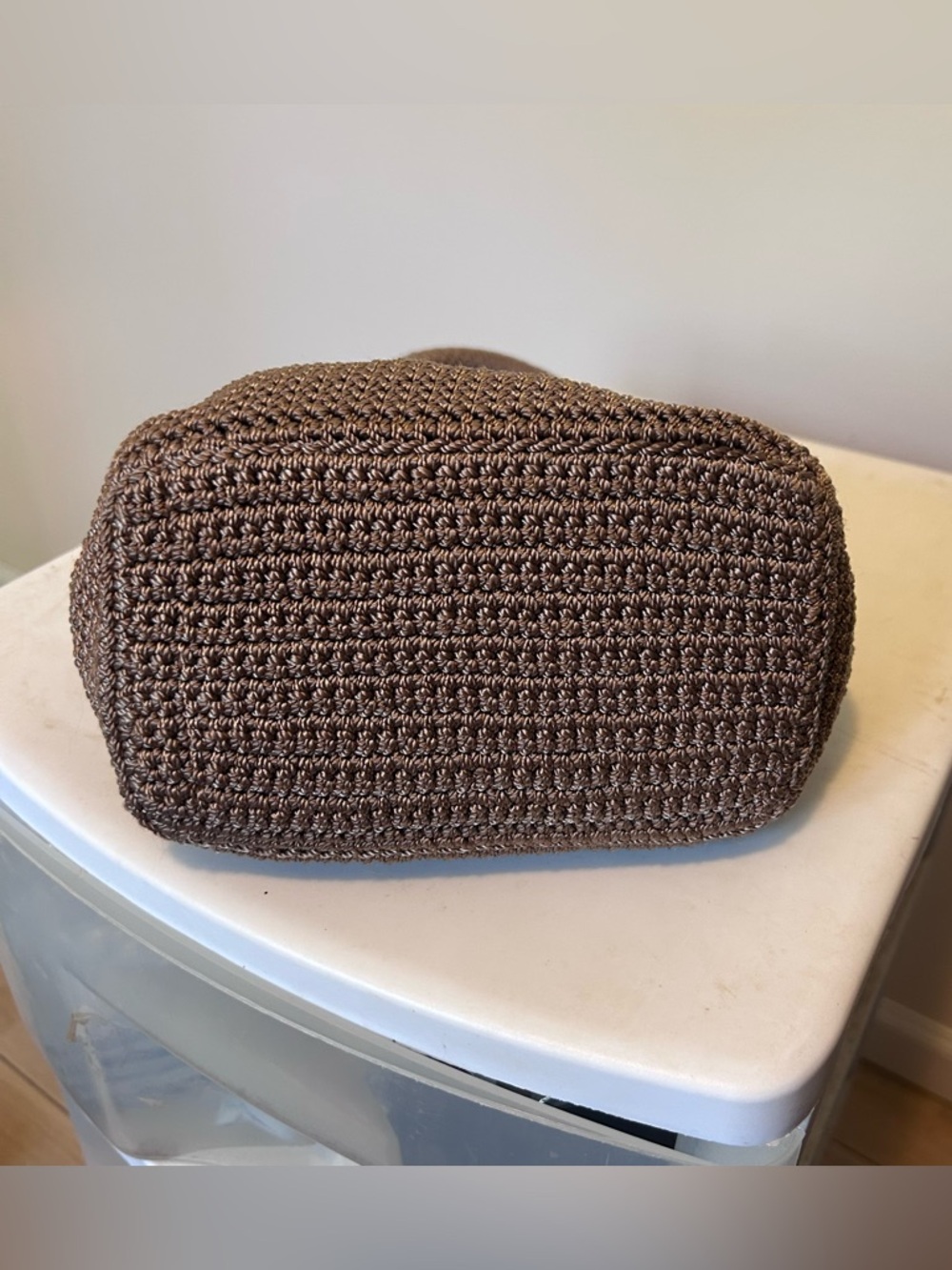 The Sak Crochet Fabric Woven Handbag Mini Tote Taupe - Picture 4 of 6
